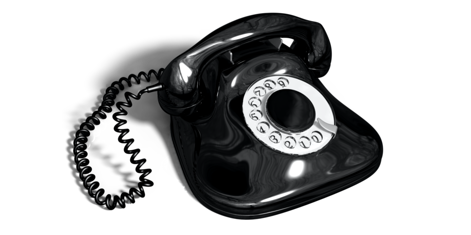 Ein schwarzes Telefon mit Wählscheibe