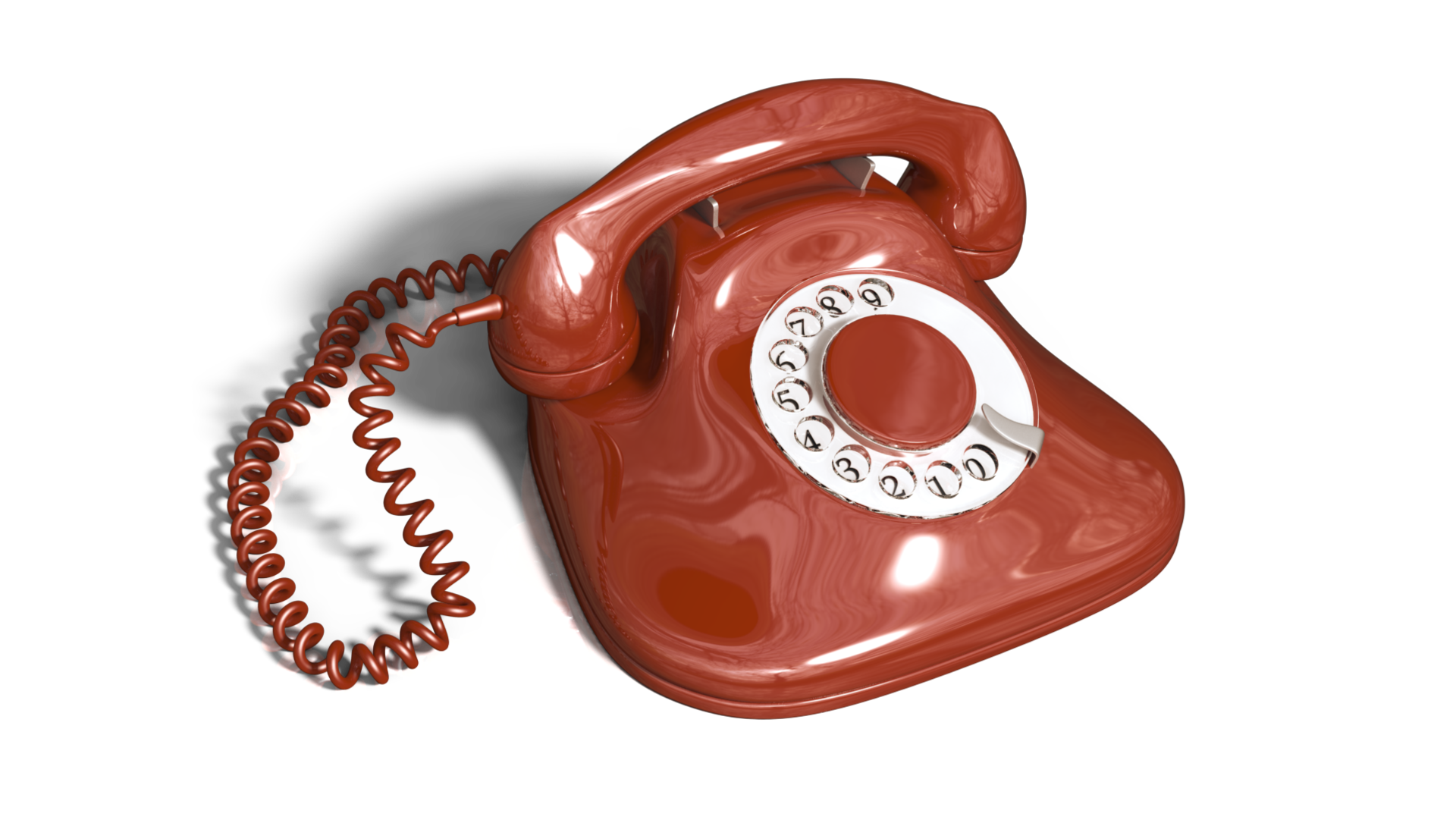 Ein rotes Telefon mit Wählscheibe