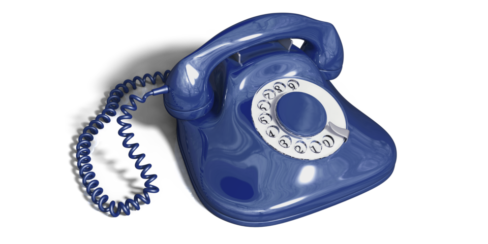 Ein blaues Telefon mit Wählscheibe