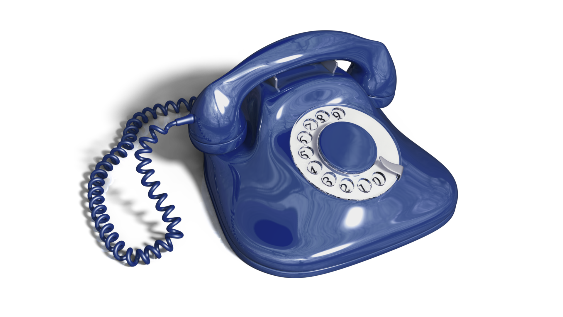 Ein blaues Telefon mit Wählscheibe