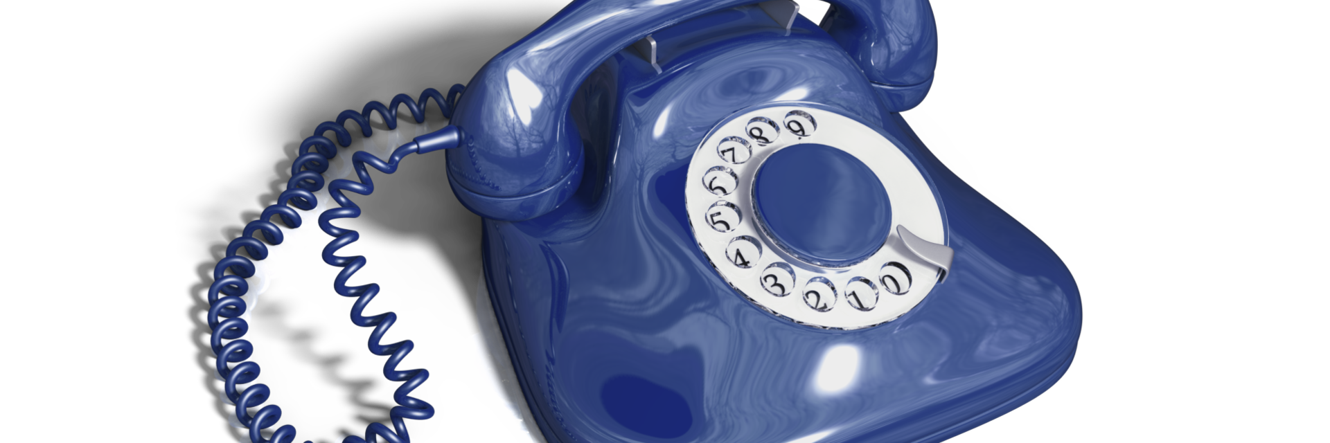 Ein blaues Telefon mit Wählscheibe